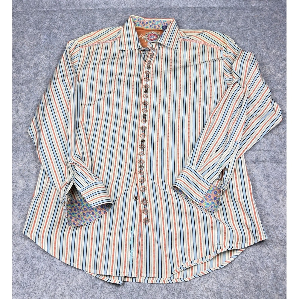 ROBERT GRAHAM MULTICOLORED STRIPED SHIRT FLIP CUFF SHIRT XL